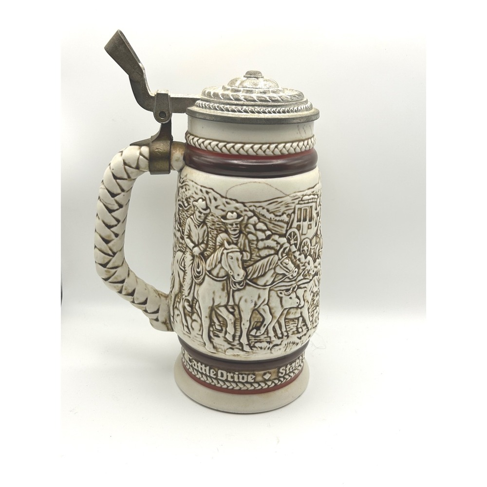 Vintage‎ 1980 Avon Cattle Drive Stagecoach Beer Stein Ceramarte Brazil Lidded 9"